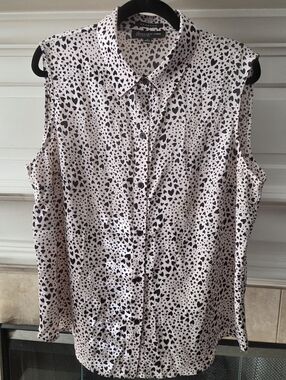 Jones New York Black & White Heart Print Flirty Tank Top Size L